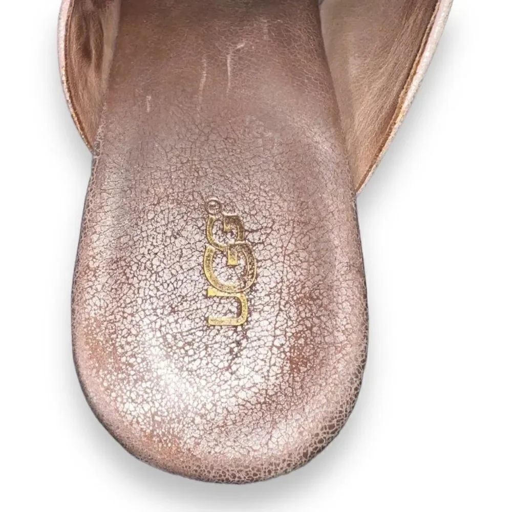 UGG Australia Dominique Peep Toe‎ Gold Cork Wedge 1005109 Women's 7